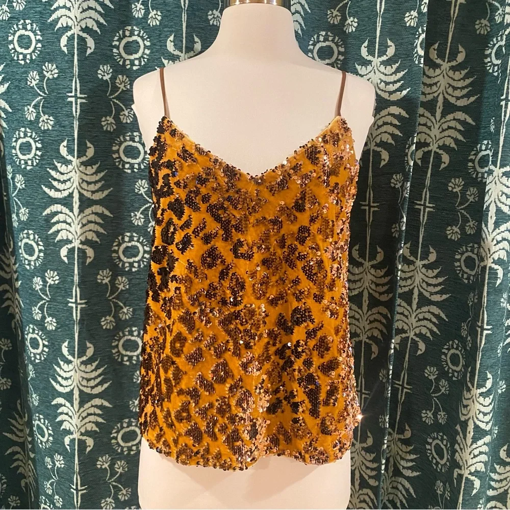 Anthropologie RO+DE Cami Tank Top Esther Sequin Velvet Animal Print Size XS - Picture 11 of 12